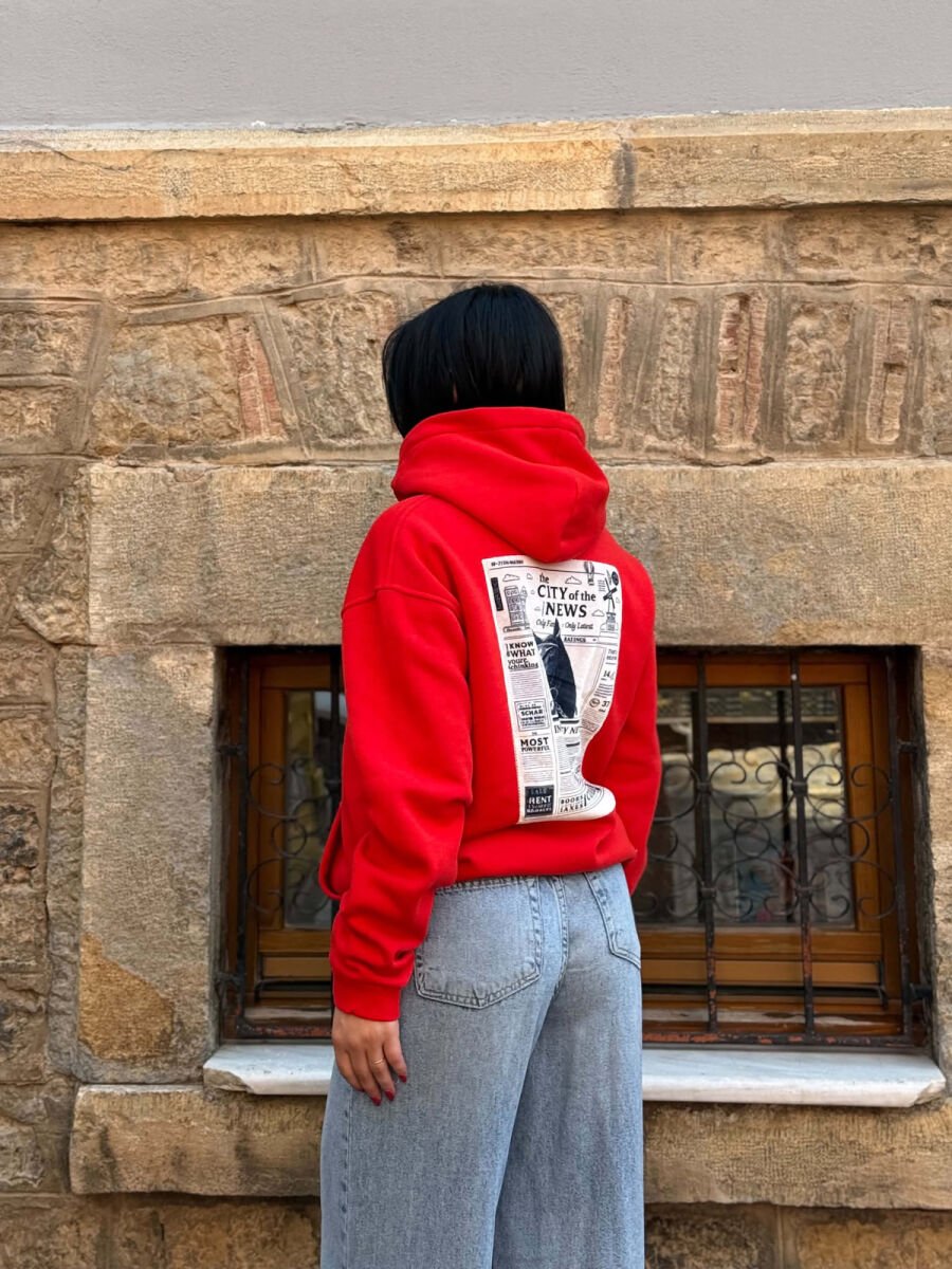 FLUFFY FRONT & BACK IMAGE WOMAN HOODIE RED/E KUQE - 5