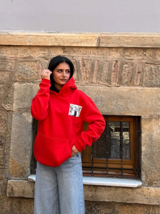 FLUFFY FRONT & BACK IMAGE WOMAN HOODIE RED/E KUQE - 6