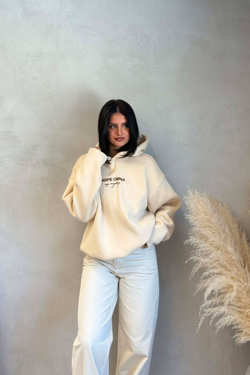 FLUFFY FRONT & BACK WRITTINGS WOMAN HOODIE BEIGE/BEZHE - 2