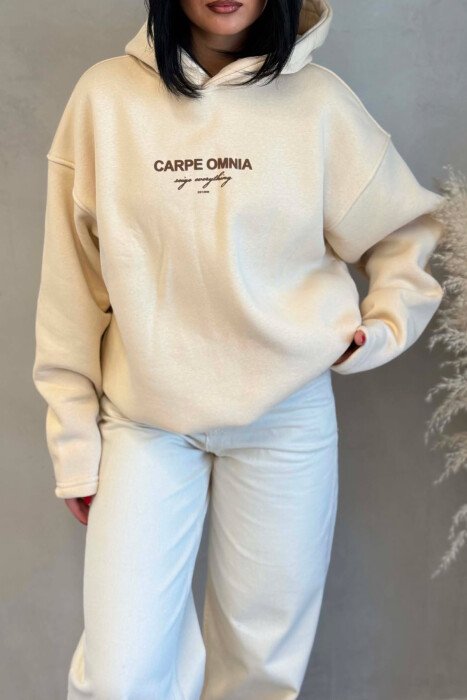 FLUFFY FRONT & BACK WRITTINGS WOMAN HOODIE BEIGE/BEZHE - 3