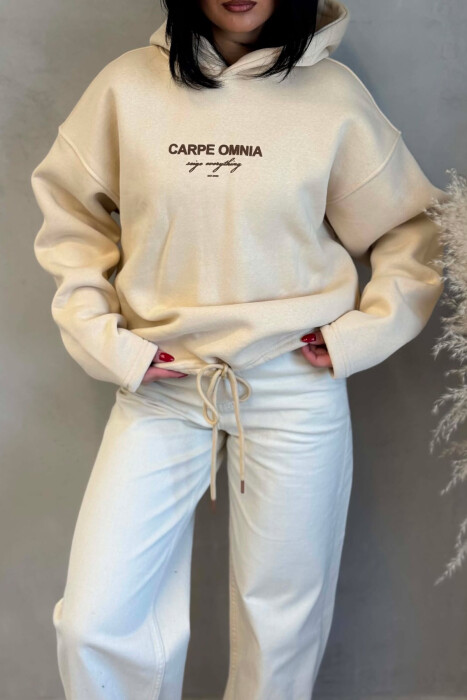 FLUFFY FRONT & BACK WRITTINGS WOMAN HOODIE BEIGE/BEZHE - 4