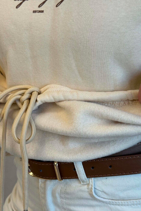 FLUFFY FRONT & BACK WRITTINGS WOMAN HOODIE BEIGE/BEZHE - 5