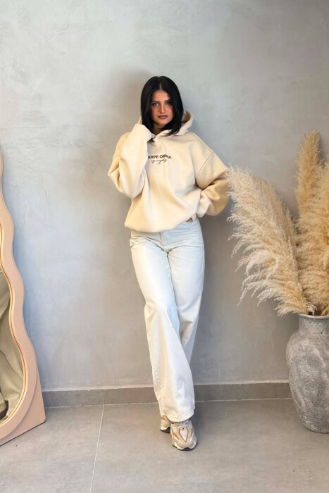FLUFFY FRONT & BACK WRITTINGS WOMAN HOODIE BEIGE/BEZHE - 7