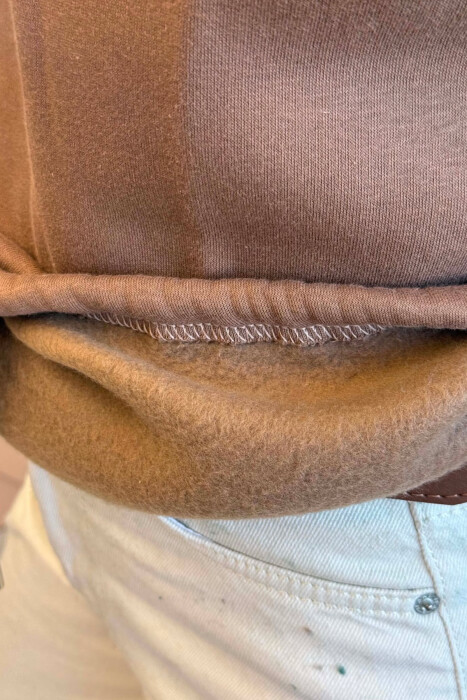FLUFFY FRONT & BACK WRITTINGS WOMAN HOODIE BROWN/KAFE - 4