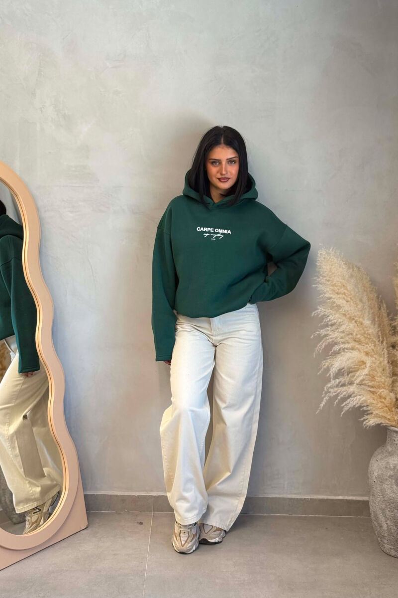 FLUFFY FRONT & BACK WRITTINGS WOMAN HOODIE GREEN/JESHILE - 4
