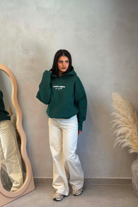 FLUFFY FRONT & BACK WRITTINGS WOMAN HOODIE GREEN/JESHILE - 5