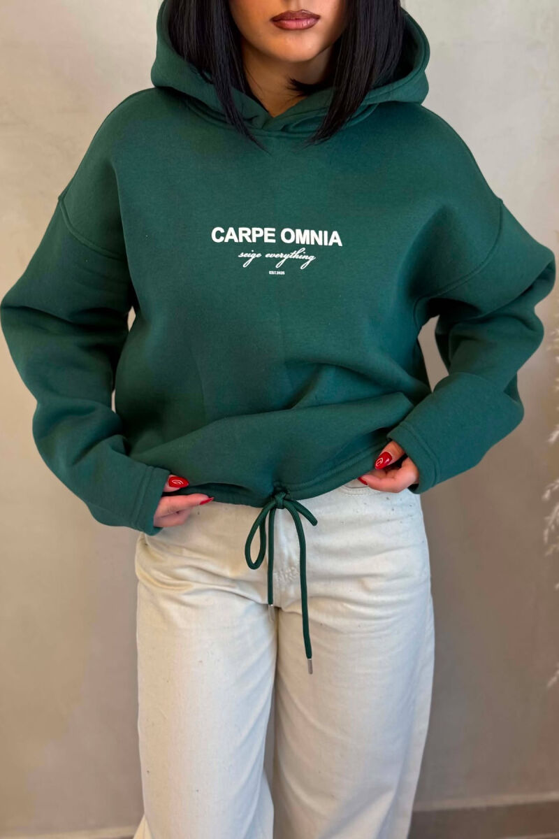 FLUFFY FRONT & BACK WRITTINGS WOMAN HOODIE GREEN/JESHILE - 7