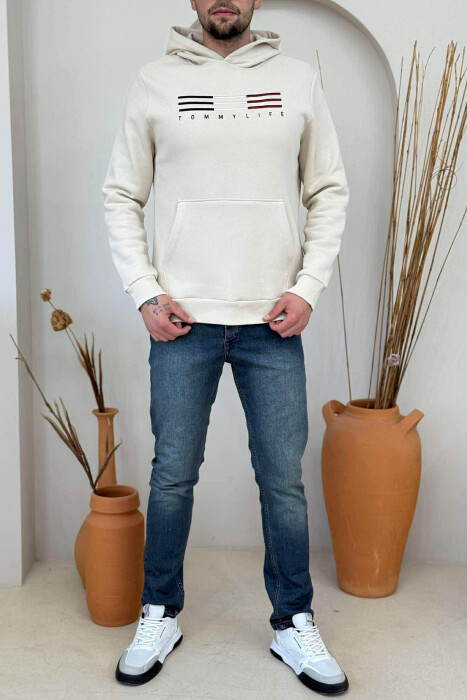 FLUFFY FRONT LOGO MEN HOODIE BEIGE/BEZHE - 2