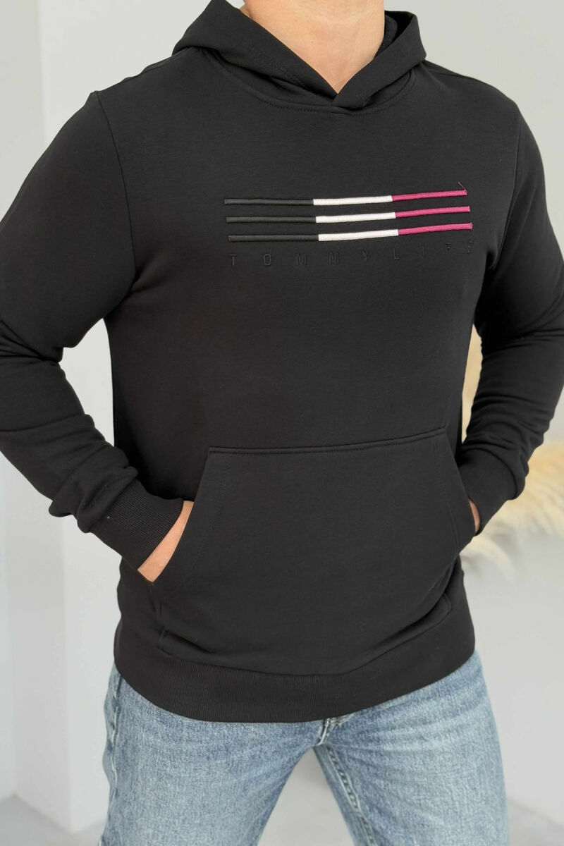 FLUFFY FRONT LOGO MEN HOODIE BLACK/ E ZEZE - 1