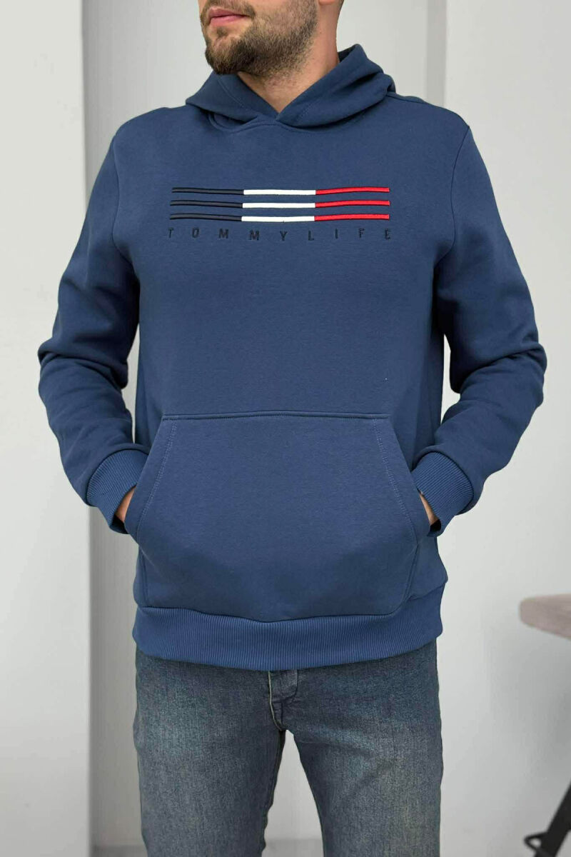 FLUFFY FRONT LOGO MEN HOODIE BLUE/BLU - 1