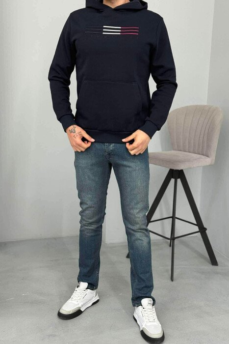 FLUFFY FRONT LOGO MEN HOODIE DARK BLUE/BEE - 2