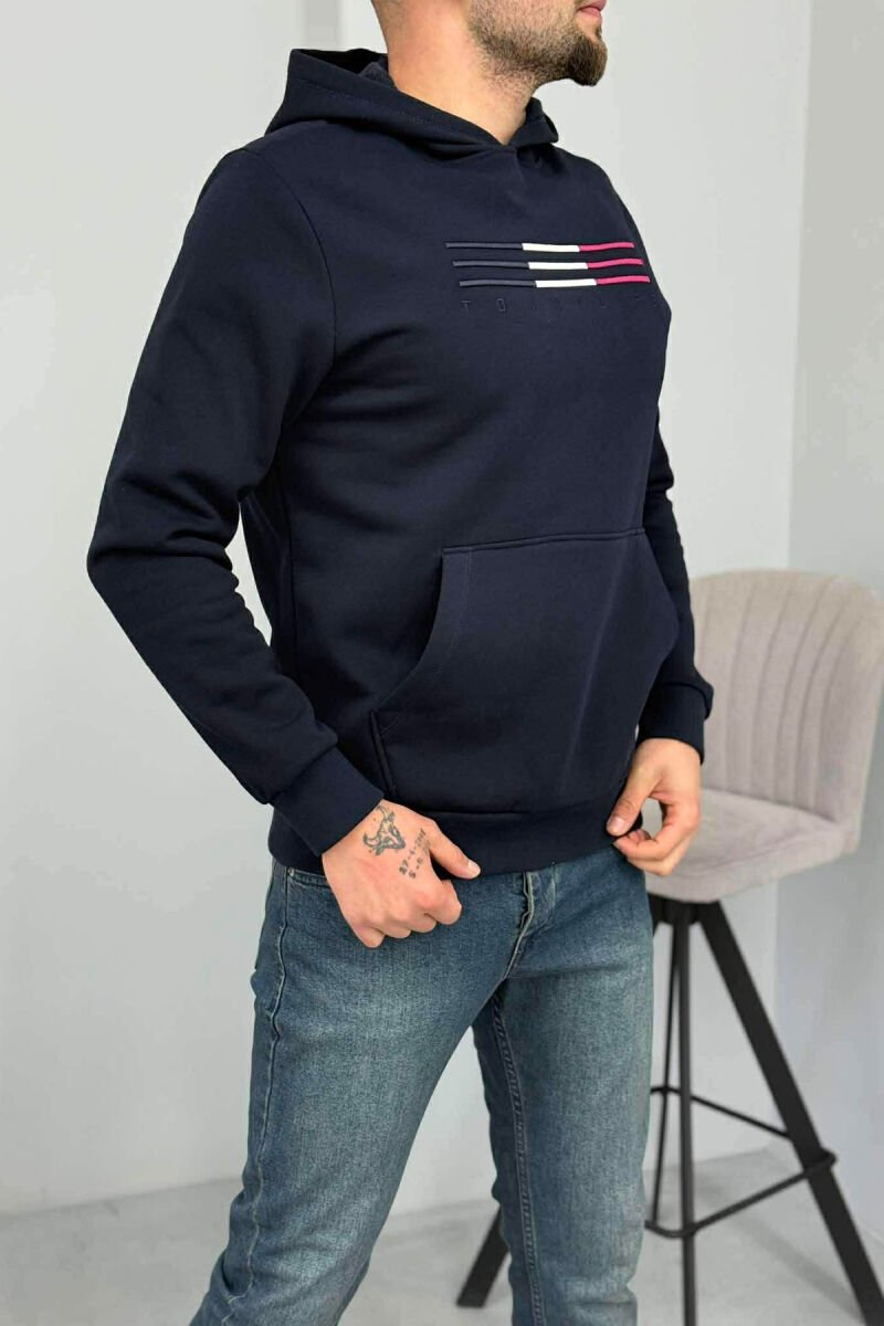 FLUFFY FRONT LOGO MEN HOODIE DARK BLUE/BEE - 3