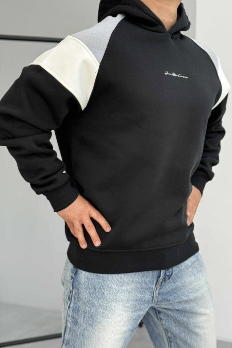 FLUFFY FRONT SIMPLE WRITTING MEN HOODIE BLACK/ E ZEZE - 2