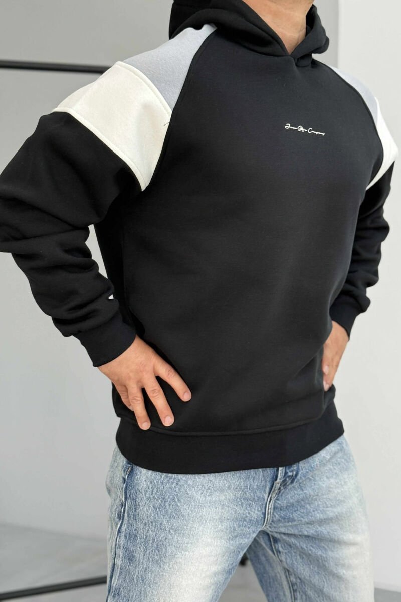 FLUFFY FRONT SIMPLE WRITTING MEN HOODIE BLACK/ E ZEZE - 2