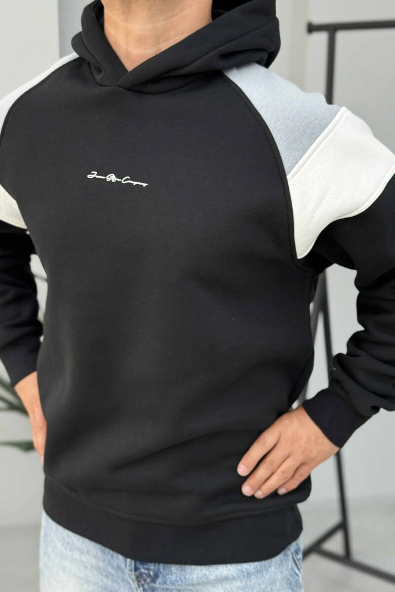 FLUFFY FRONT SIMPLE WRITTING MEN HOODIE BLACK/ E ZEZE - 5