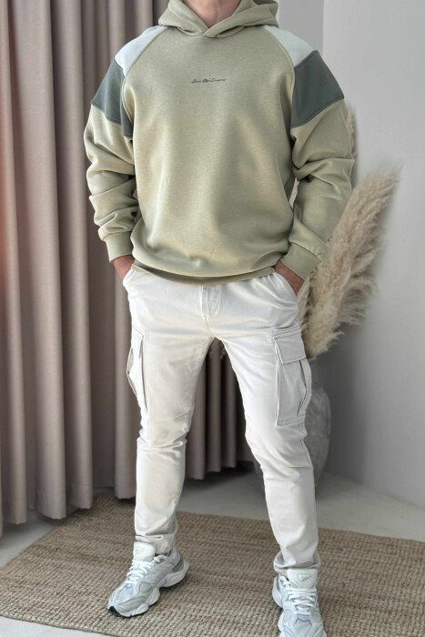 FLUFFY FRONT SIMPLE WRITTING MEN HOODIE OLIVE/ULLI - 1