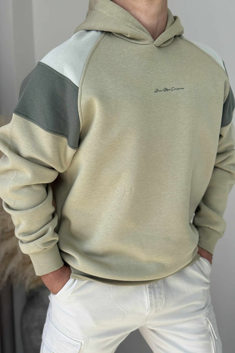FLUFFY FRONT SIMPLE WRITTING MEN HOODIE OLIVE/ULLI - 2