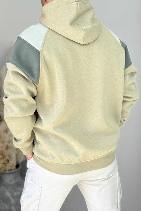 FLUFFY FRONT SIMPLE WRITTING MEN HOODIE OLIVE/ULLI - 4