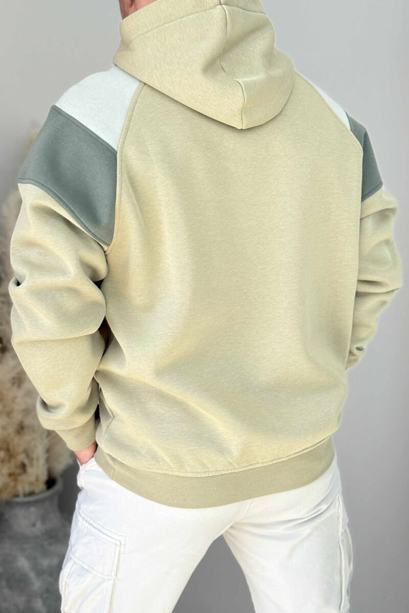 FLUFFY FRONT SIMPLE WRITTING MEN HOODIE OLIVE/ULLI - 4