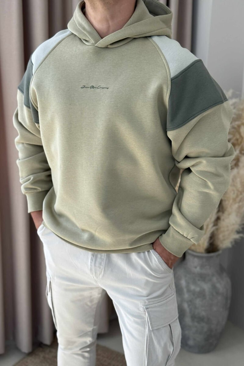 FLUFFY FRONT SIMPLE WRITTING MEN HOODIE OLIVE/ULLI - 5