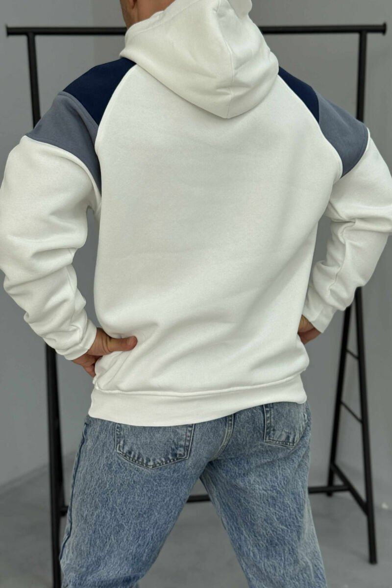 FLUFFY FRONT SIMPLE WRITTING MEN HOODIE WHITE-E BARDHE - 3