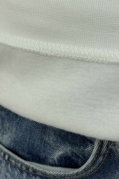 FLUFFY FRONT SIMPLE WRITTING MEN HOODIE WHITE-E BARDHE - 4
