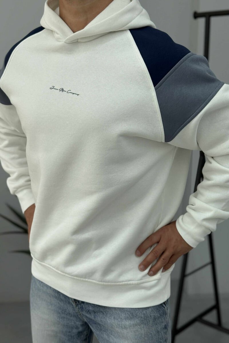 FLUFFY FRONT SIMPLE WRITTING MEN HOODIE WHITE-E BARDHE - 5