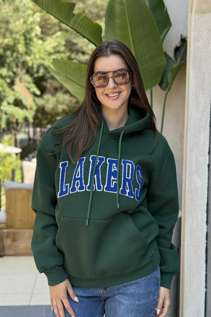 FLUFFY FRONT WRITTING ONE COLOR WOMEN HOODIE GREEN/JESHILE - 2