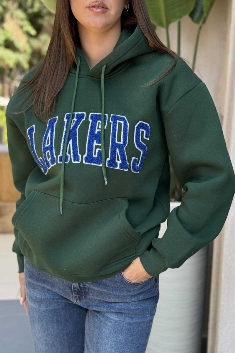 FLUFFY FRONT WRITTING ONE COLOR WOMEN HOODIE GREEN/JESHILE - 3