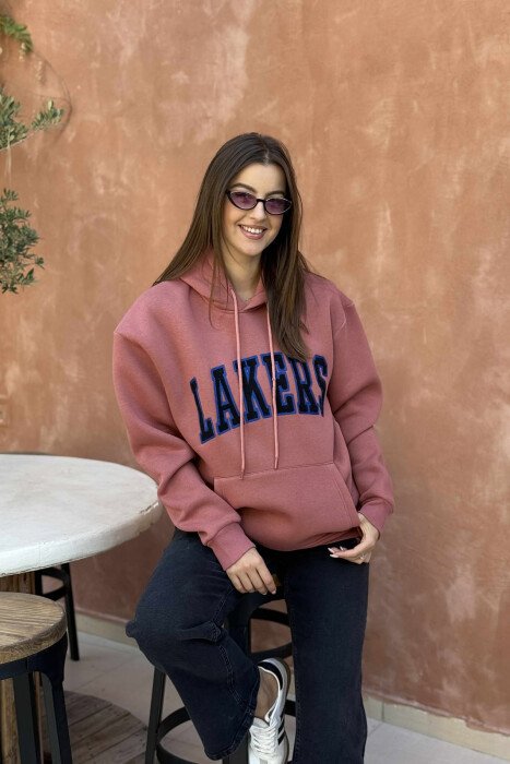 FLUFFY FRONT WRITTING ONE COLOR WOMEN HOODIE VINEGAR/UTHULL - 1