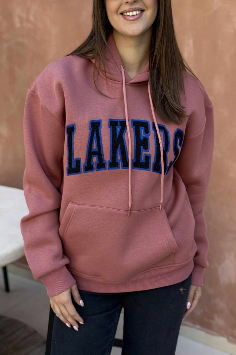 FLUFFY FRONT WRITTING ONE COLOR WOMEN HOODIE VINEGAR/UTHULL - 3