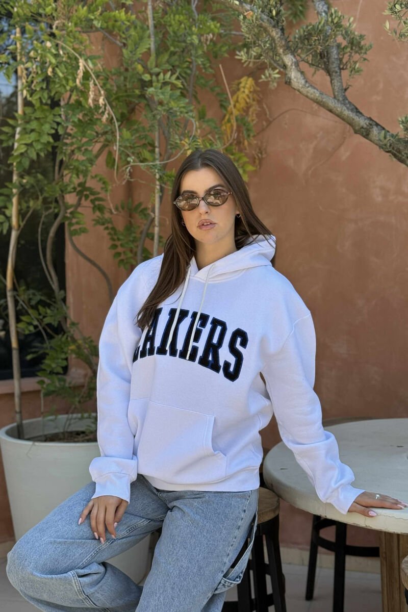 FLUFFY FRONT WRITTING ONE COLOR WOMEN HOODIE WHITE-E BARDHE - 1