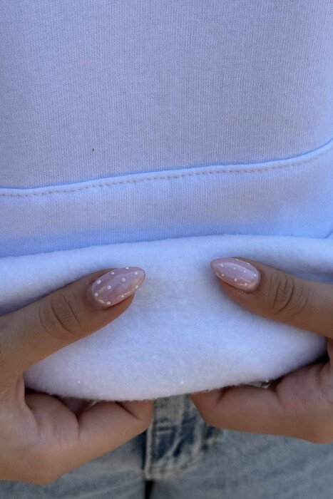FLUFFY FRONT WRITTING ONE COLOR WOMEN HOODIE WHITE-E BARDHE - 4