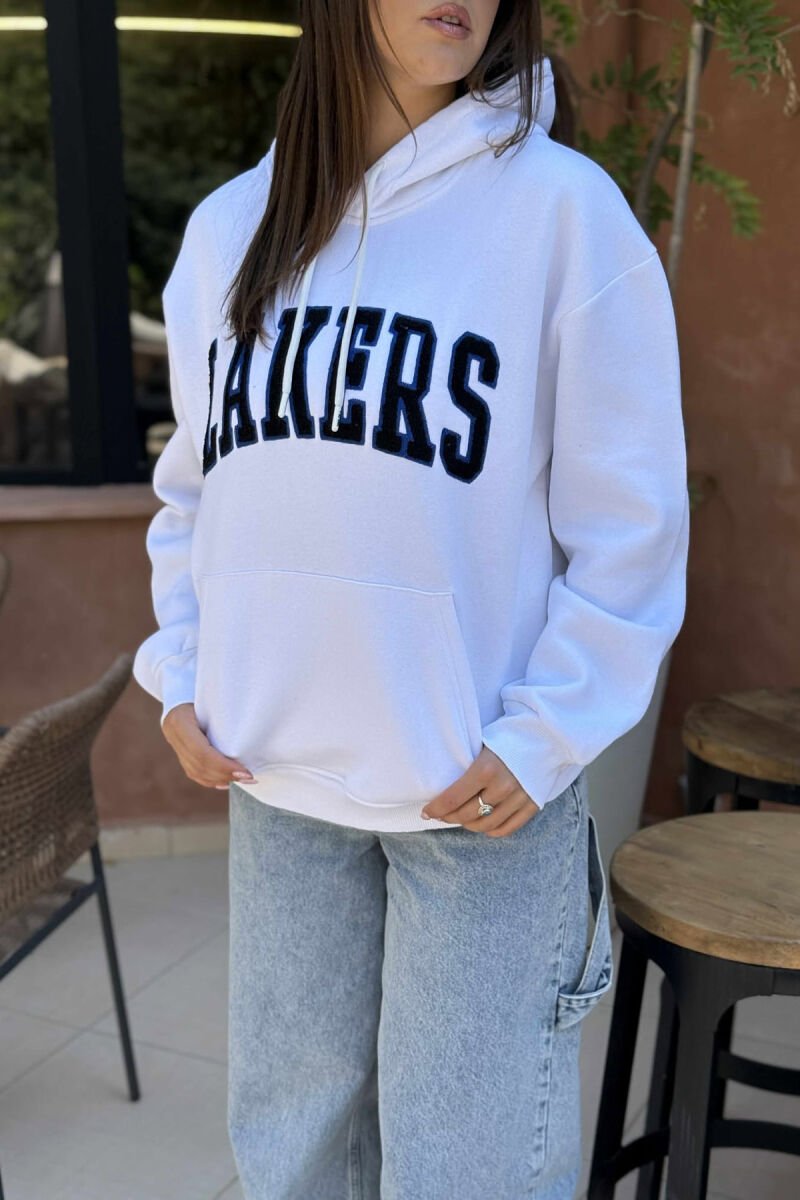 FLUFFY FRONT WRITTING ONE COLOR WOMEN HOODIE WHITE-E BARDHE - 3