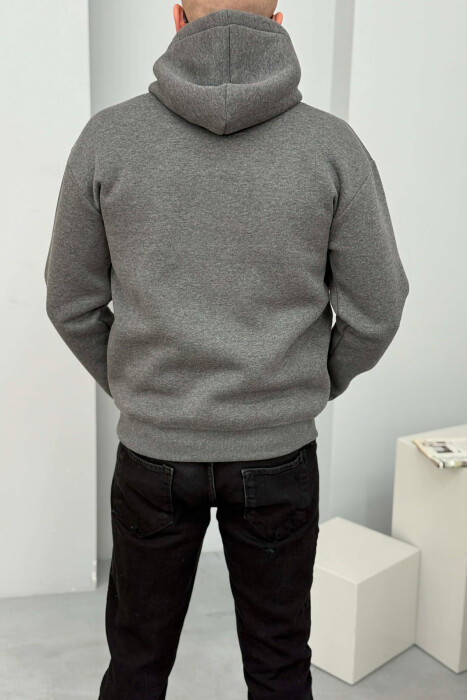 FLUFFY FRONT WRITTINGS MEN HOODIE DARK GREY/GEE - 3