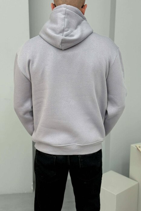 FLUFFY FRONT WRITTINGS MEN HOODIE GREY-PURPLE/GRLE - 4
