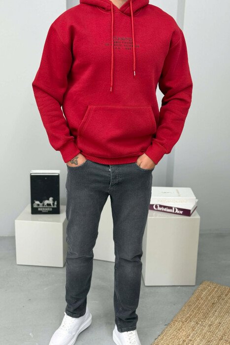 FLUFFY FRONT WRITTINGS MEN HOODIE RED/E KUQE - 1