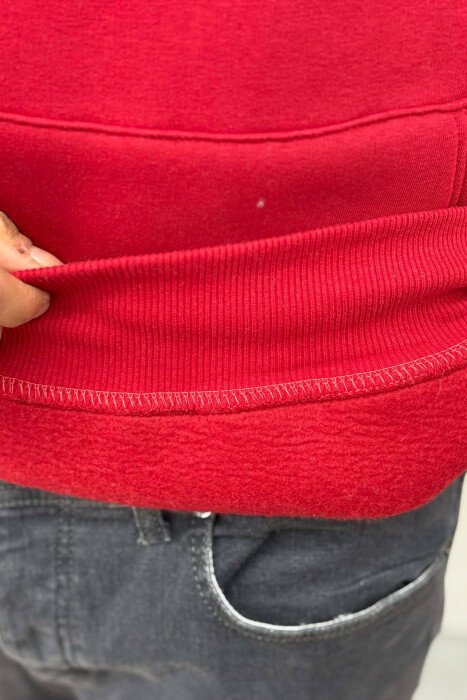 FLUFFY FRONT WRITTINGS MEN HOODIE RED/E KUQE - 4