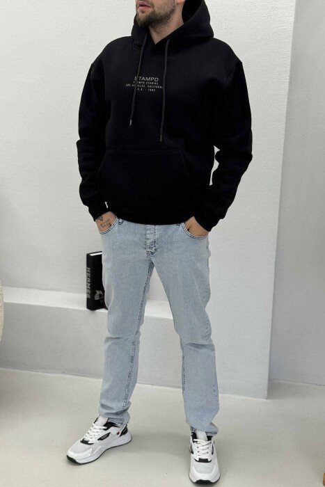 FLUFFY FRONT WRITTINGS MEN HOODIE BLACK/ E ZEZE 