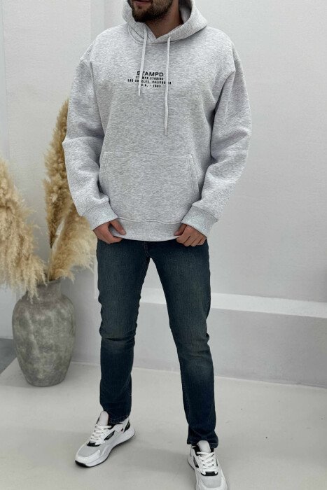 FLUFFY FRONT WRITTINGS MEN HOODIE LIGHT GREY/GZ 