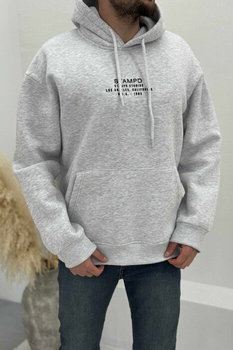 FLUFFY FRONT WRITTINGS MEN HOODIE LIGHT GREY/GZ - 2