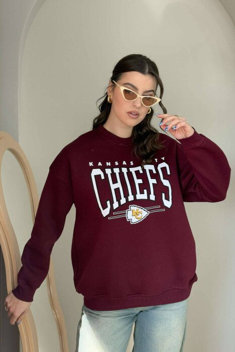 FLUFFY FRONT WRITTINGS WOMEN SWEATSHIRT BURGUNDY/VISHNJE 