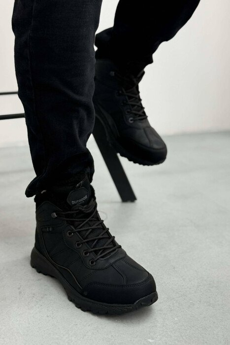 FLUFFY HIGH NECK MEN SHOES BLACK-BLACK/ZZ - 4