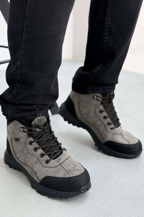 FLUFFY HIGH NECK MEN SHOES GREY/GRI - KLAUDIO FASHION