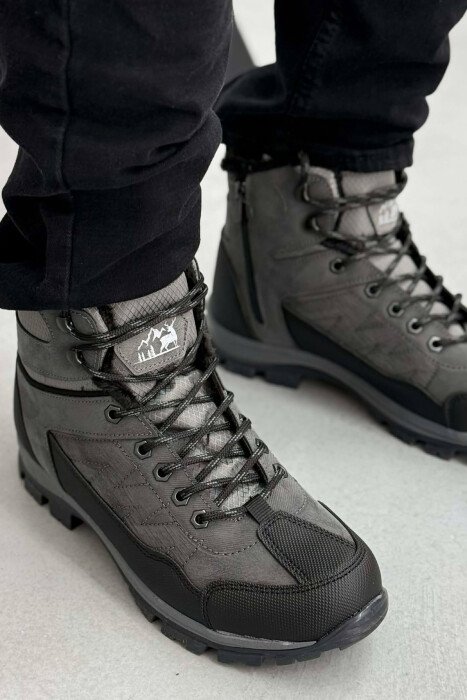 FLUFFY HIGH NECK MEN WINTER SHOES DARK GREY/GEE - 1