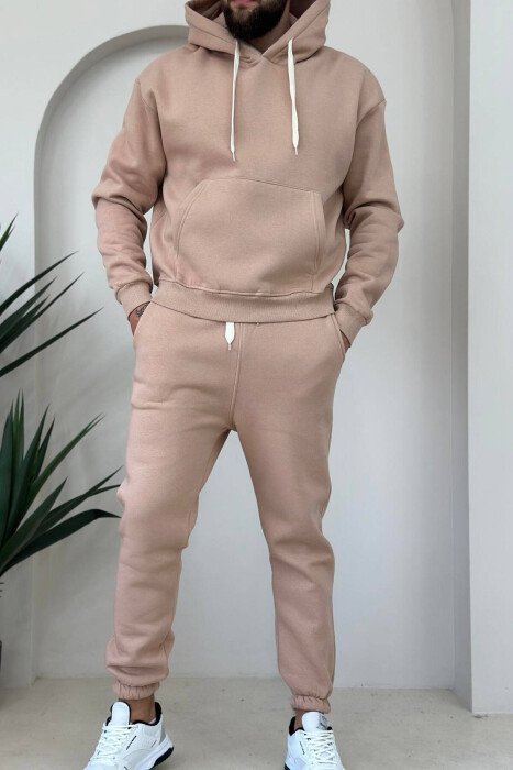 FLUFFY HODDIE + SWEATPANTS SIMPLE MAN SET DARK BEIGE/BEZHE ERRET - 2