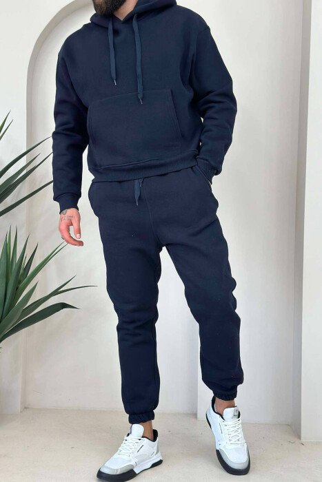 FLUFFY HODDIE + SWEATPANTS SIMPLE MAN SET DARK BLUE/BEE - 1