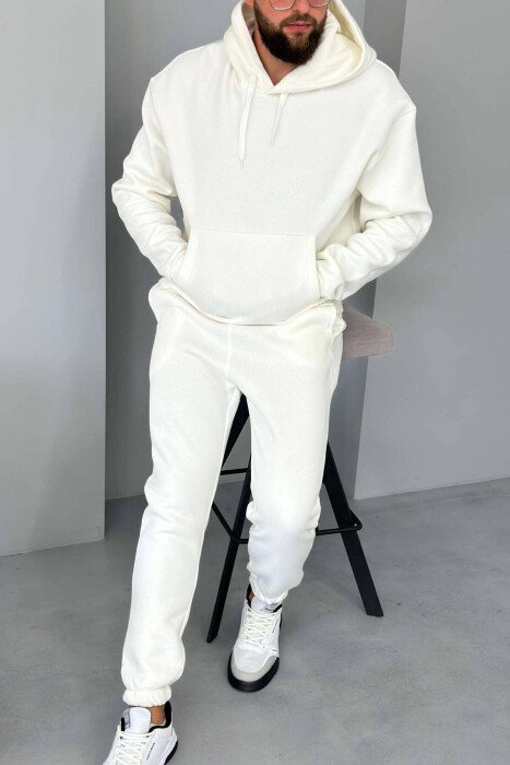 FLUFFY HODDIE + SWEATPANTS SIMPLE MAN SET WHITE-E BARDHE - KLAUDIO FASHION
