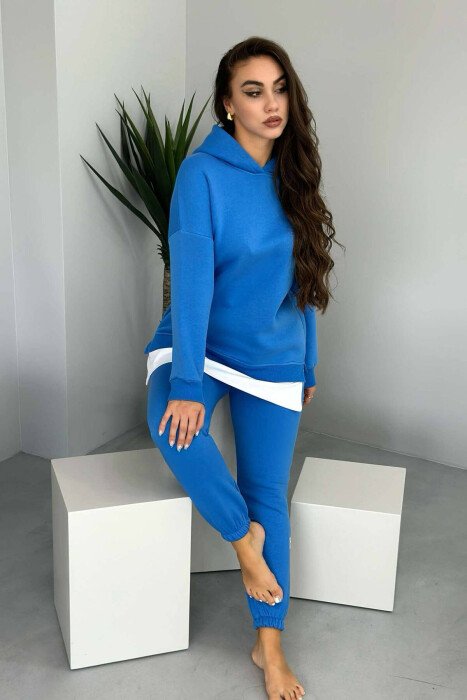 FLUFFY HOOD COTTON WOMAN SET BLUE/BLU 