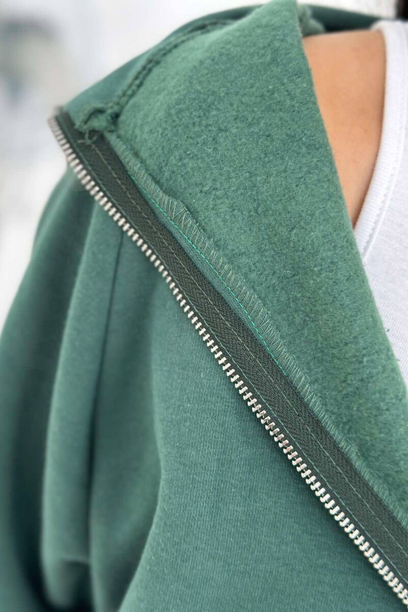 FLUFFY HOOD SHORT WOMAN JACKET GREEN/JESHILE - 3